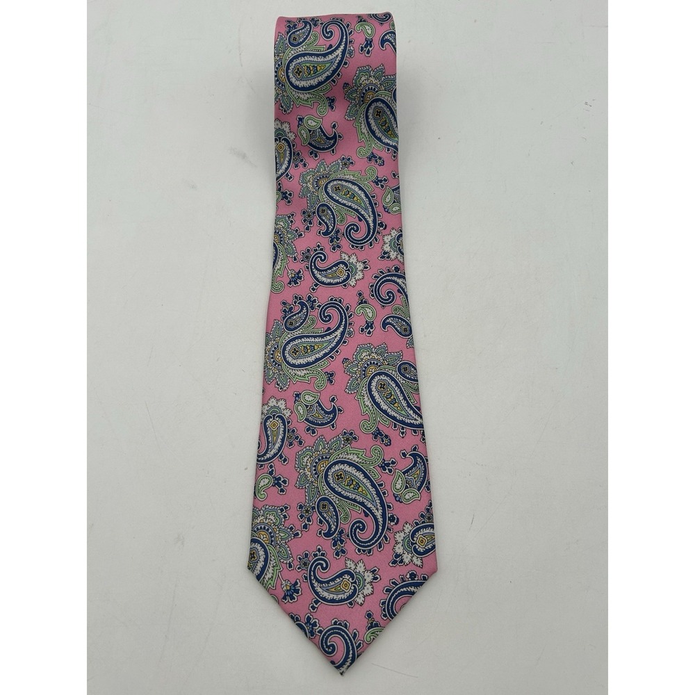 Lauren Ralph Lauren Silk Tie Mens Pink Green Paisley Vintage Handmade Designer
